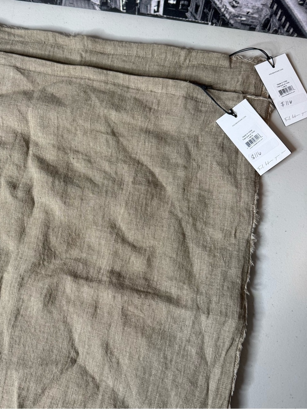 NWT Indaba Lina 100% Linen Pillow Covers 24x24 Set of 2 Taupe Frayed Edge